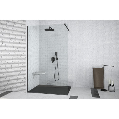 Кабіна walk in AVEO BLACK 120x195: скло прозоре/ чорний профіль / тримачі хромовані, 120 см от Besco в магазине St-Lviv