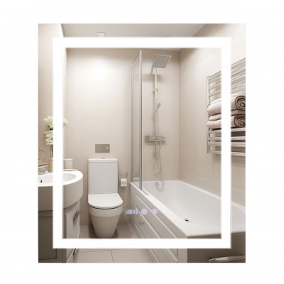 Qtap Mideya зеркало настенное прямоугольное с LED-подсветкой Touch, с антизапотеванием, с часами, диммером, рег. яркости 700х800