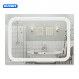 Дзеркало настінне Mideya (MI3) 800х600 мм, прямокутне, з LED-підсвіткою Touch, антизапотіванням, годинником, димером, рег. яскравості Qtap
