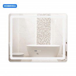 Дзеркало настінне Mideya (MI2) 1000х800 мм, прямокутне, з LED-підсвіткою Touch, антизапотіванням, годинником, димером, рег. яскравості Qtap