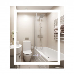 Дзеркало настінне Mideya (MI1) 700х800 мм, прямокутне, з LED-підсвіткою Touch, антизапотіванням, годинником, димером, рег. яскравості Qtap