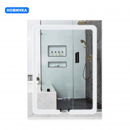 Дзеркало настінне Mideya (MI3) 600х800 мм, прямокутне, з LED-підсвіткою Touch, антизапотіванням, годинником, димером, рег. яскравості Qtap