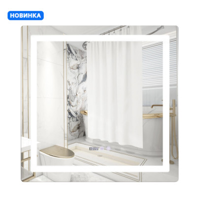 Дзеркало настінне Mideya (MI9) 800x800 мм, прямокутне, з LED-підсвіткою Touch, антизапотіванням, годинником, димером, рег. яскравості Qtap