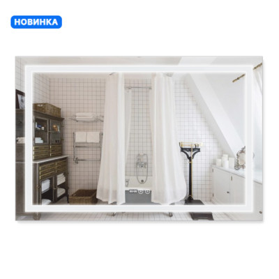 Дзеркало настінне Mideya (MI1) 1200х800 мм, прямокутне, з LED-підсвіткою Touch, антизапотіванням, годинником, димером, рег. яскравості Qtap