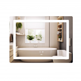 Дзеркало настінне Kubis (KU2) 900х700 мм, прямокутне, з LED-підсвічуванням Touch, антизапотіванням, димером, рег. яскравості Lidz