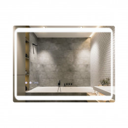 Дзеркало настінне Mideya (MI4) 800х600 мм, прямокутне, з LED-підсвіткою Touch, антизапотіванням, годинником, димером, рег. яскравості Qtap