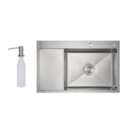 Мийка для кухні інтегрована Handmade Max 500 H7849L Brushed Steel, 3,0/1,0 мм, крило зліва, збільшена чаша LDH7849LBRU49463 Lidz Мийка для кухні інтегрована Handmade Max 500 H7849L Brushed Steel, 3,0/1,0 мм, крило зліва, збільшена чаша LDH7849LBRU49463 Lidz