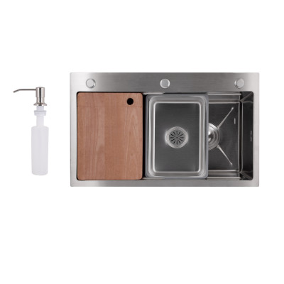 Мийка для кухні інтегрована Handmade H7545 Brushed Steel 3,0/1,0 мм LDH7545BRU49457 Lidz