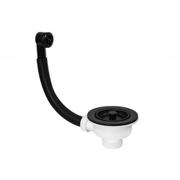 Злив для кухонної мийки 113 мм з круглим переливом, чорний мат FSW50P-POL-25-MB Злив для кухонної мийки 113 мм з круглим переливом, чорний мат FSW50P-POL-25-MB