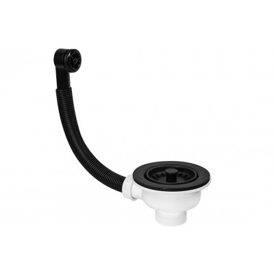 Злив для кухонної мийки 113 мм з круглим переливом, чорний мат FSW50P-POL-25-MB Злив для кухонної мийки 113 мм з круглим переливом, чорний мат FSW50P-POL-25-MB