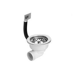 Злив пластиковий для мийки 1,1/2″x113 мм з сіткою з нержавіючої сталі, горизонтальний злив HC162R-F