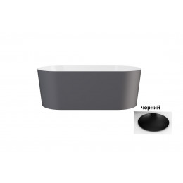 Ванна вільностояча LOVA 160х74 gun metal matt з сифоном клік-клак чорний матовий верхня очистка (зсередини біла глянцева)