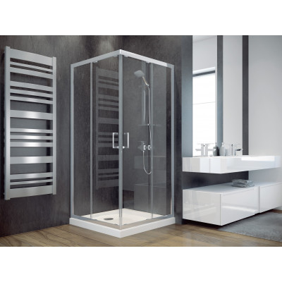 Кабіна квадратна MODERN 90x90x185 універсальна: скло прозоре, профіль хромований