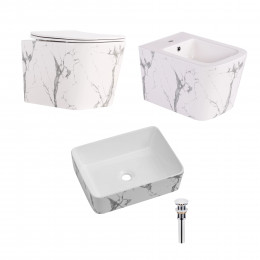 Комплект Qtap Tern Marble 3 в 1: підвісний унітаз Ultra Quiet + біде підвісне + раковина накладна QTTERMR49164 Комплект Qtap Tern Marble 3 в 1: підвісний унітаз Ultra Quiet + біде підвісне + раковина накладна QTTERMR49164