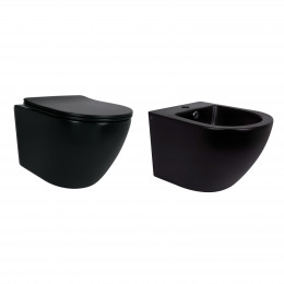 Комплект Qtap Robin Matt Black 2 в 1: унітаз підвісний Ultra Quiet QT13332381АSMB + біде підвісне QT1355046FMB