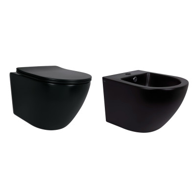 Комплект Qtap Robin Matt Black 2 в 1: унітаз підвісний Ultra Quiet QT13332381АSMB + біде підвісне QT1355046FMB