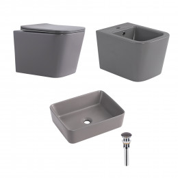 Комплект Qtap Tern Stone grey 3 в 1: підвісний унітаз Ultra Quiet + біде підвісне + раковина накладна QTTERSG49162 Комплект Qtap Tern Stone grey 3 в 1: підвісний унітаз Ultra Quiet + біде підвісне + раковина накладна QTTERSG49162
