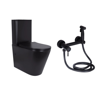 Комплект 2 в 1: підлоговий унітаз Qtap Scorpio Matt Black QT14226088AMB + набір гігієнічного душу Lidz Aria Black LDARI110BLA43394