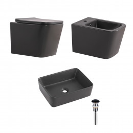 Комплект Qtap Tern Anthracite 3 в 1: підвісний унітаз Ultra Quiet + біде підвісне + раковина накладна QTROBAN49157 Комплект Qtap Tern Anthracite 3 в 1: підвісний унітаз Ultra Quiet + біде підвісне + раковина накладна QTROBAN49157