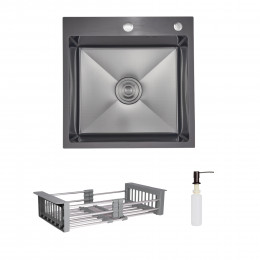 Комплект Lidz Handmade H5050HB Мийка для кухні інтегрована Decor Black PVD Honeycomb у комплекті з дозатором + Lidz K01G Корзина для кухонної мийки Комплект Lidz Handmade H5050HB Мийка для кухні інтегрована Decor Black PVD Honeycomb у комплекті з дозатором + Lidz K01G Корзина для кухонної мийки