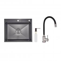 Акційний набір Lidz: мийка інтегрована 6050 Decor Black PVD Honeycomb 2,5/0,5 мм + Змішувач Aria для кухні з гнучким виливом (k35) Black Акційний набір Lidz: мийка інтегрована 6050 Decor Black PVD Honeycomb 2,5/0,5 мм + Змішувач Aria для кухні з гнучким виливом (k35) Black