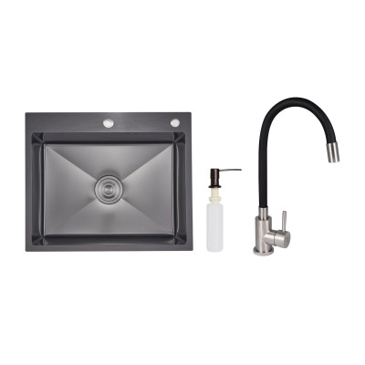 Акційний набір Lidz: мийка інтегрована 6050 Decor Black PVD Honeycomb 2,5/0,5 мм + Змішувач Aria для кухні з гнучким виливом (k35) Black Акційний набір Lidz: мийка інтегрована 6050 Decor Black PVD Honeycomb 2,5/0,5 мм + Змішувач Aria для кухні з гнучким виливом (k35) Black