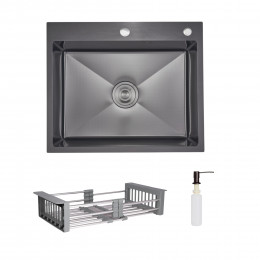 Комплект Lidz Handmade H6050HB Мийка для кухні інтегрована Decor Black PVD Honeycomb у комплекті з дозатором + Lidz K01G Корзина для кухонної мийки Комплект Lidz Handmade H6050HB Мийка для кухні інтегрована Decor Black PVD Honeycomb у комплекті з дозатором + Lidz K01G Корзина для кухонної мийки