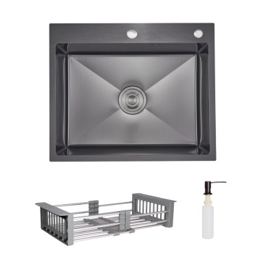 Комплект Lidz Handmade H6050HB Мийка для кухні інтегрована Decor Black PVD Honeycomb у комплекті з дозатором + Lidz K01G Корзина для кухонної мийки Комплект Lidz Handmade H6050HB Мийка для кухні інтегрована Decor Black PVD Honeycomb у комплекті з дозатором + Lidz K01G Корзина для кухонної мийки