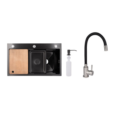 Акційний набір Lidz: мийка інтегрована Decor Black PVD Honeycomb 3,0/1,0 мм + Змішувач Aria для кухні з гнучким виливом (k35) Black Акційний набір Lidz: мийка інтегрована Decor Black PVD Honeycomb 3,0/1,0 мм + Змішувач Aria для кухні з гнучким виливом (k35) Black