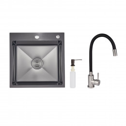 Акційний набір Lidz: мийка інтегрована 5050 Decor Black PVD Honeycomb 2,5/0,5 мм + Змішувач Aria для кухні з гнучким виливом (k35) Black Акційний набір Lidz: мийка інтегрована 5050 Decor Black PVD Honeycomb 2,5/0,5 мм + Змішувач Aria для кухні з гнучким виливом (k35) Black