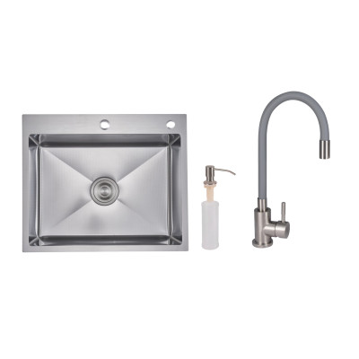 Акційний набір Lidz: мийка H6050H інтегрована Decor Honeycomb 2,5/0,5 мм LDH6050DEC48370 + Змішувач Aria для кухні з гнучким виливом (k35) Grey