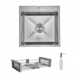 Комплект Lidz Handmade H5050H Мийка для кухні інтегрована Decor Honeycomb у комплекті з дозатором + Lidz K01G Корзина для кухонної мийки Комплект Lidz Handmade H5050H Мийка для кухні інтегрована Decor Honeycomb у комплекті з дозатором + Lidz K01G Корзина для кухонної мийки