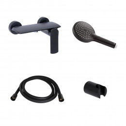 Акційний набір Qtap: Змішувач для душу Slavonice QTSLA266BLM45908+Лійка Rucni QTRUCA120O3KBB+Шланг Hadice QTHADPVCSQ160B+Тримач QT829910842854OB