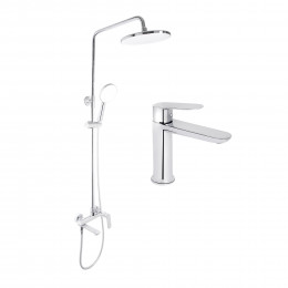 Акційний набір для душової кімнати Qtap Evia Змішувач для раковини QTEVI2701CRM47576 Chrome+Qtap Evia Душева система універсальна QTEVI111CRM47583 Chrome