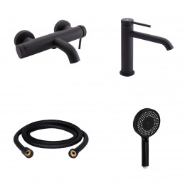Комплект для ванни Qtap Robin Black: Змішувачі QTROB3060102B+QTROB1060M102B+Шланг QTHADPVCSQ160B+Лійка QTRUC125BLM45776