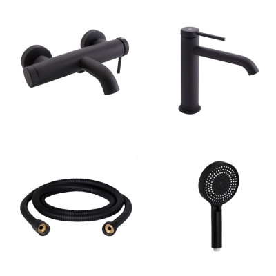 Комплект для ванни Qtap Robin Black: Змішувачі QTROB3060102B+QTROB1060M102B+Шланг QTHADPVCSQ160B+Лійка QTRUC125BLM45776