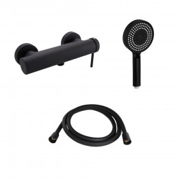 Комплект Qtap Robin Black Matt: Змішувач QTROB4060102B + Шланг QTHADPVCSQ160B + Лійка QTRUC125BLM45951