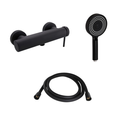 Комплект Qtap Robin Black Matt: Змішувач QTROB4060102B + Шланг QTHADPVCSQ160B + Лійка QTRUC125BLM45951