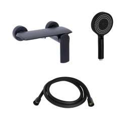 Комплект Qtap Slavonice Black Matt: Змішувач QTROB4060102B + Шланг QTHADPVCSQ160B + Лійка QTRUC125BLM45951