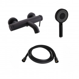 Комплект для ванної кімнати Qtap Robin Black Matt: Змішувач QTROB3060102B + Шланг QTHADPVCSQ160B +Лійка QTRUC125BLM45951