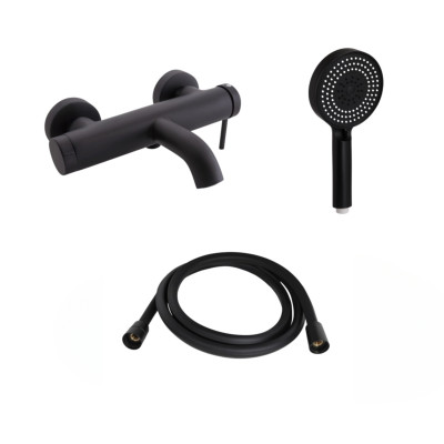 Комплект для ванної кімнати Qtap Robin Black Matt: Змішувач QTROB3060102B + Шланг QTHADPVCSQ160B +Лійка QTRUC125BLM45951
