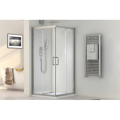 Кабіна душова квадратна 1902100 100х100х190 без піддона, скло прозоре, профіль алюмінієвий хром придбати за кращою ціною від SANTEH в магазині St-Lviv