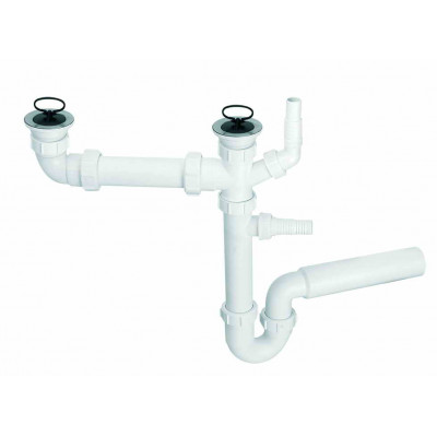 Сифон для кухонної мийки подвійний з підключенням до пральної машини HC7+DO2-W