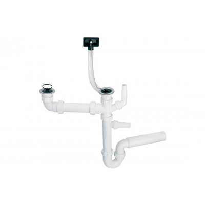 Сифон для кухонної мийки подвійний з підключенням до пральної машини з переливом HC7+DO2-U Сифон для кухонної мийки подвійний з підключенням до пральної машини з переливом HC7+DO2-U