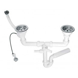 Сифон для кухонної мийки з підключенням до пральної машини зі зливом 113мм та переливом 1 1/2*50мм HC7HC12-POL2-25 Сифон для кухонної мийки з підключенням до пральної машини зі зливом 113мм та переливом 1 1/2*50мм HC7HC12-POL2-25