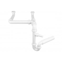 Сифон для кухонної мийки подвійний з підключенням до пральної машини, без зливів з подовженням 1 1/2*50мм HC7-SSK-POL