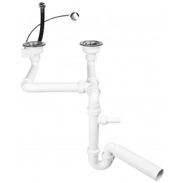 Сифон для подвійної кухонної мийки з подовжувачами, зі зливом автоматичним 113 мм, 1 1/2х50мм HC7SSK2-POL2-25 Сифон для подвійної кухонної мийки з подовжувачами, зі зливом автоматичним 113 мм, 1 1/2х50мм HC7SSK2-POL2-25