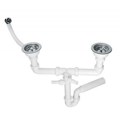 Сифон для кухонної мийки з підключенням до пральної машинки, подвійний зі зливом 113мм та переливом 1 1/2*50мм HC7HC12-POL1-25