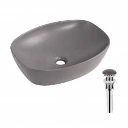 Раковина накладна Robin 500х380х140 мм, Stone grey, прямокутна, з донним клапаном QT04116302SG Qtap