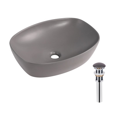 Раковина накладна Robin 500х380х140 мм, Stone grey, прямокутна, з донним клапаном QT04116302SG Qtap Раковина накладна Robin 500х380х140 мм, Stone grey, прямокутна, з донним клапаном QT04116302SG Qtap